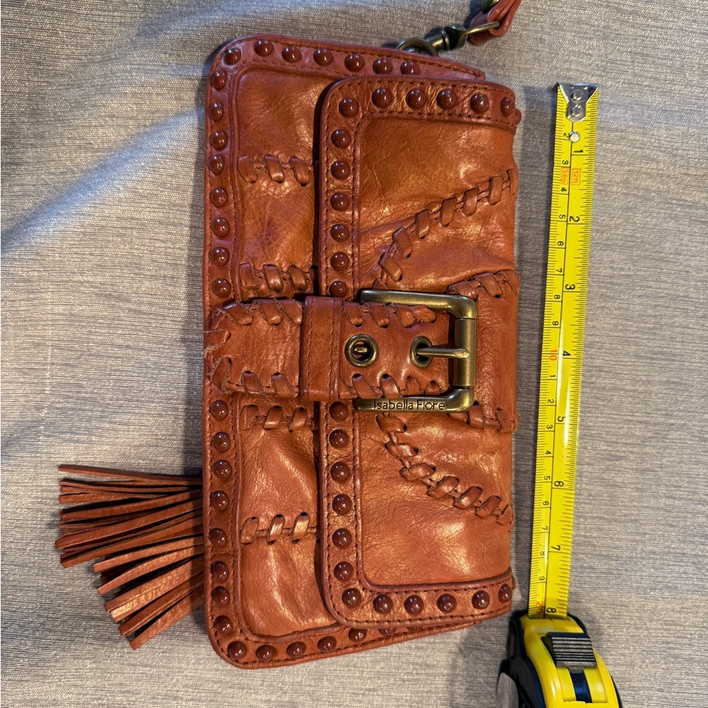 Isabella Fiore Brown Leather Studded Clutch